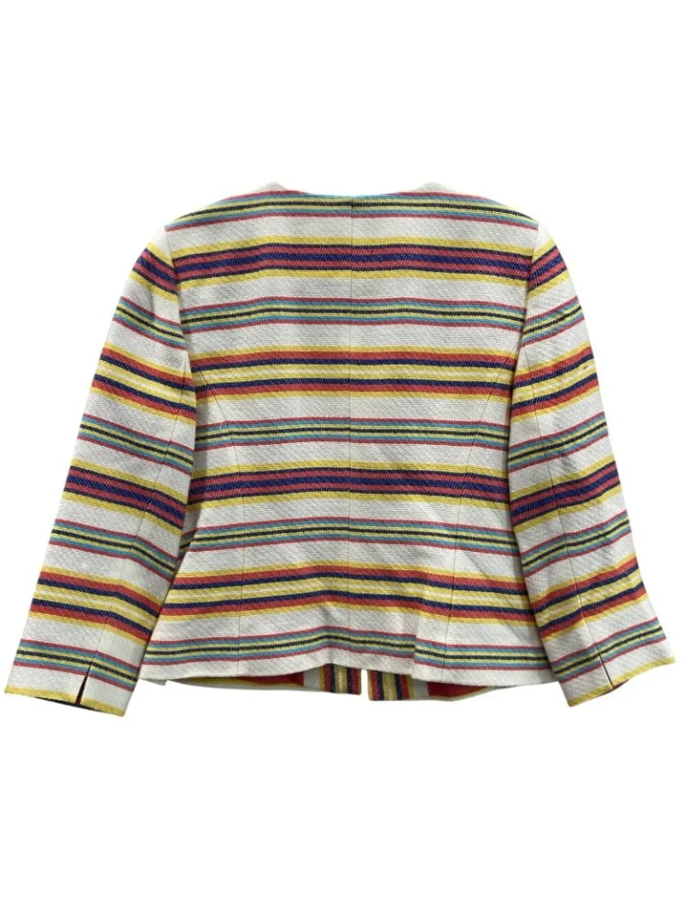 Talbots Colorful Striped Blazer 14P White Blue Sailor Chic Preppy Work Career